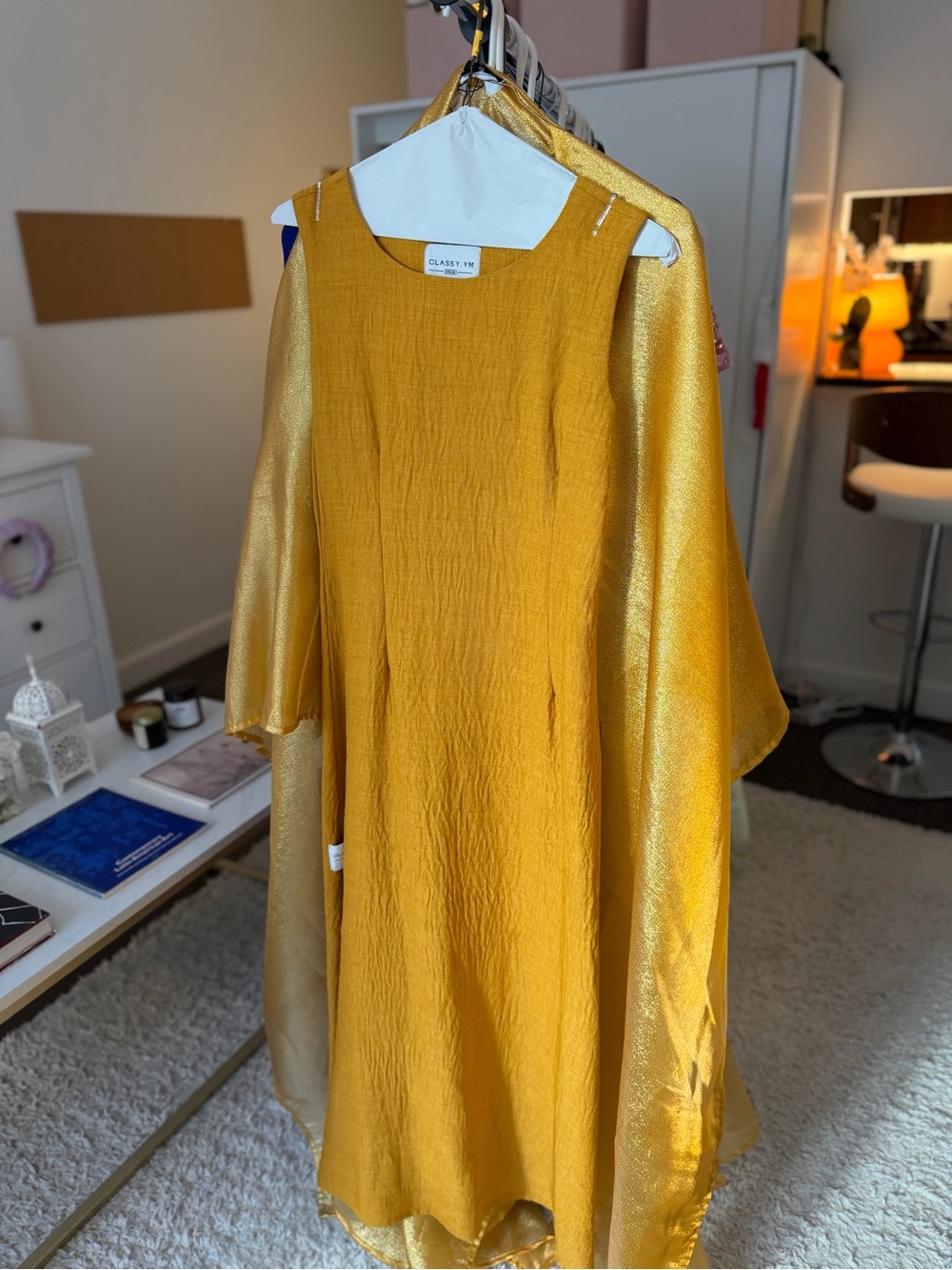 Gold Slip Dress with Shimmery Shawl